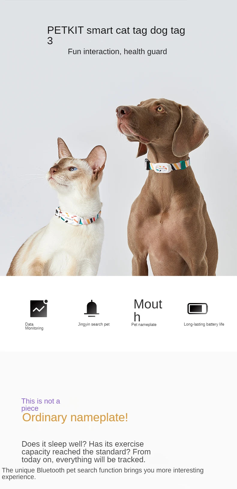 PETKIT Fit 3 Smart Pet Collars Tag Bluetooth