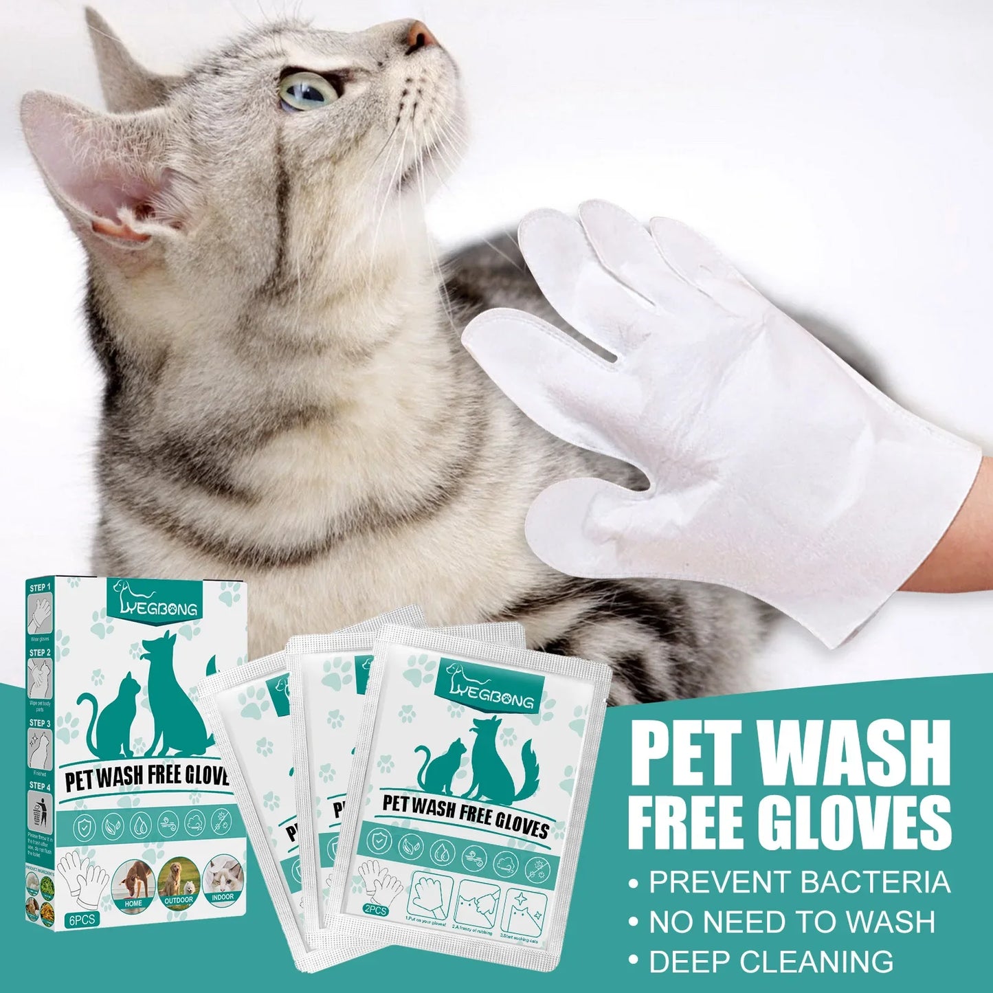 6pcs Pet Disposable Cleaning Gloves